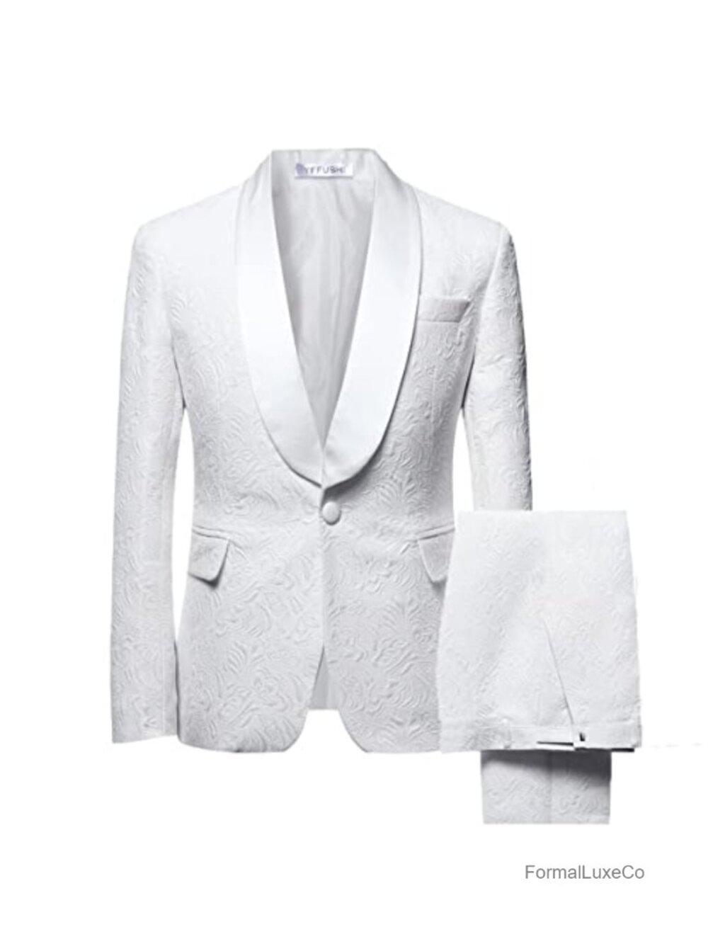 Men's 2-Piece Jacquard Suit Tuxedo 1 Button Shawl Collar Slim Fit